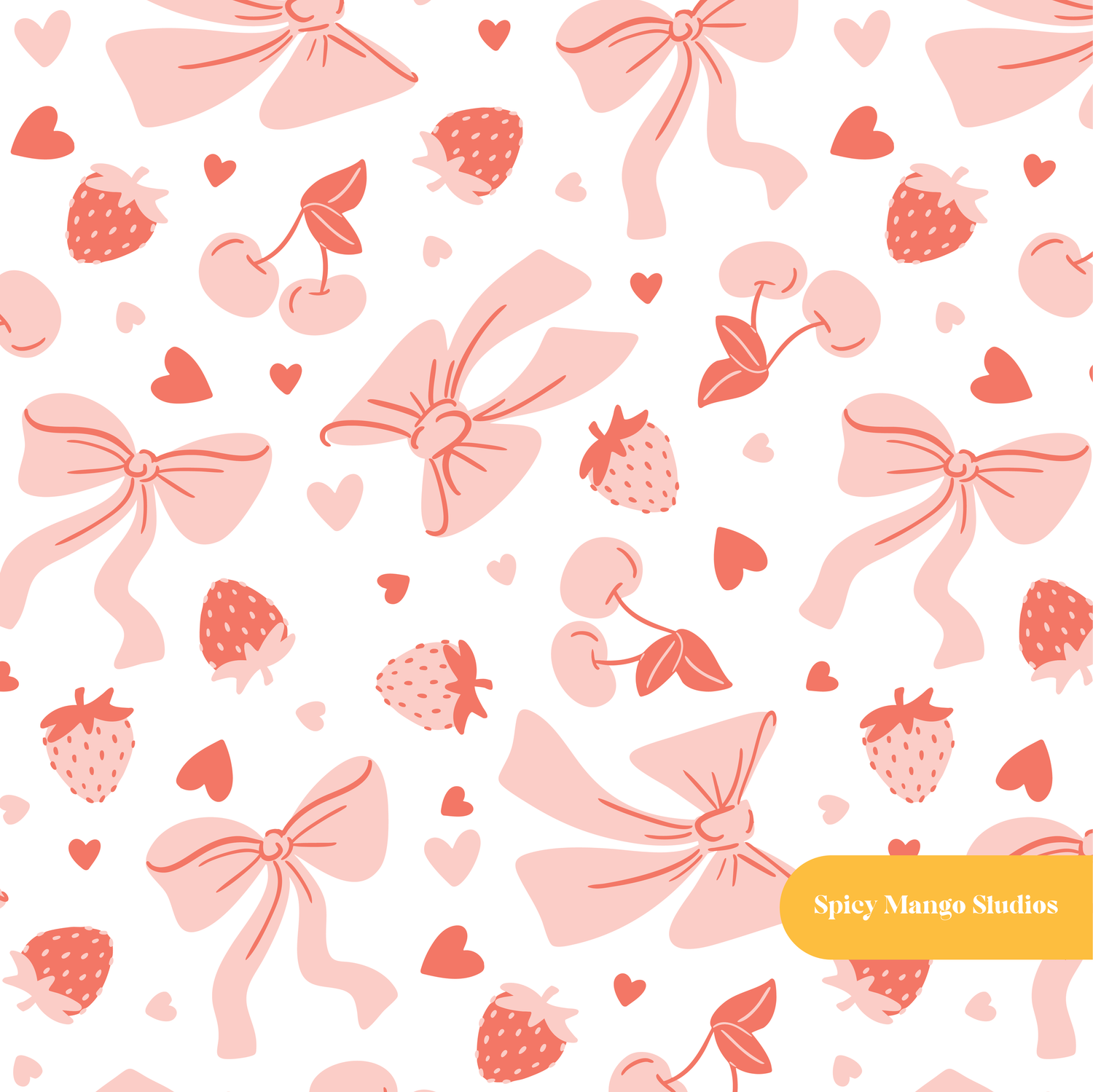 Pink & Red Fruity Bows Seamless Pattern