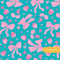 Pink and Teal Fruity Bows Seamless Pattern