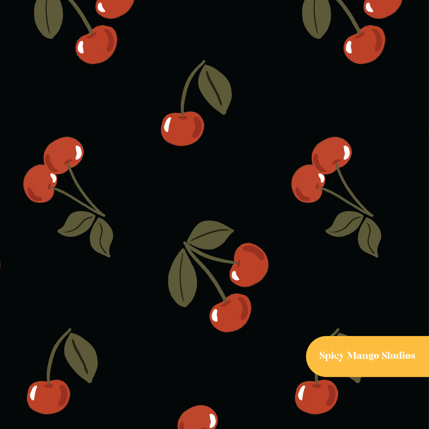 Black Fun Summer Cherries Seamless Pattern – Digital Download