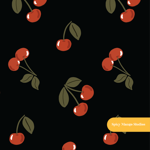Black Fun Summer Cherries Seamless Pattern – Digital Download