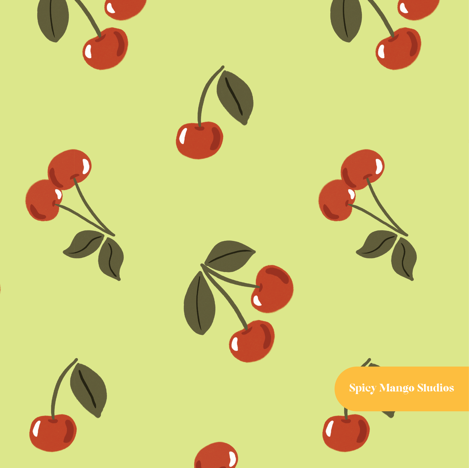 Lime Fun Summer Cherries Seamless Pattern – Digital Download