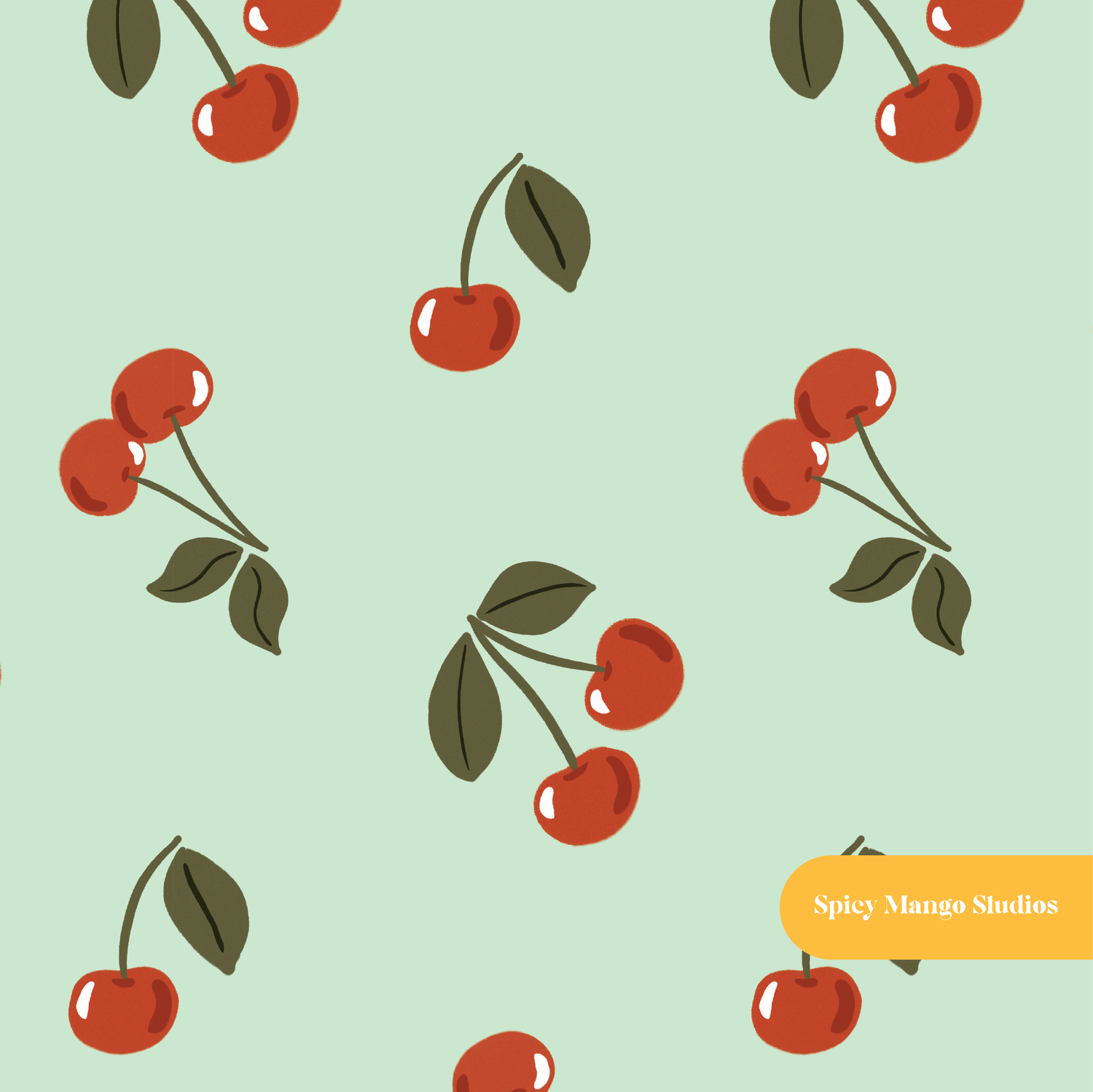 Mint Fun Summer Cherries Seamless Pattern – Digital Download