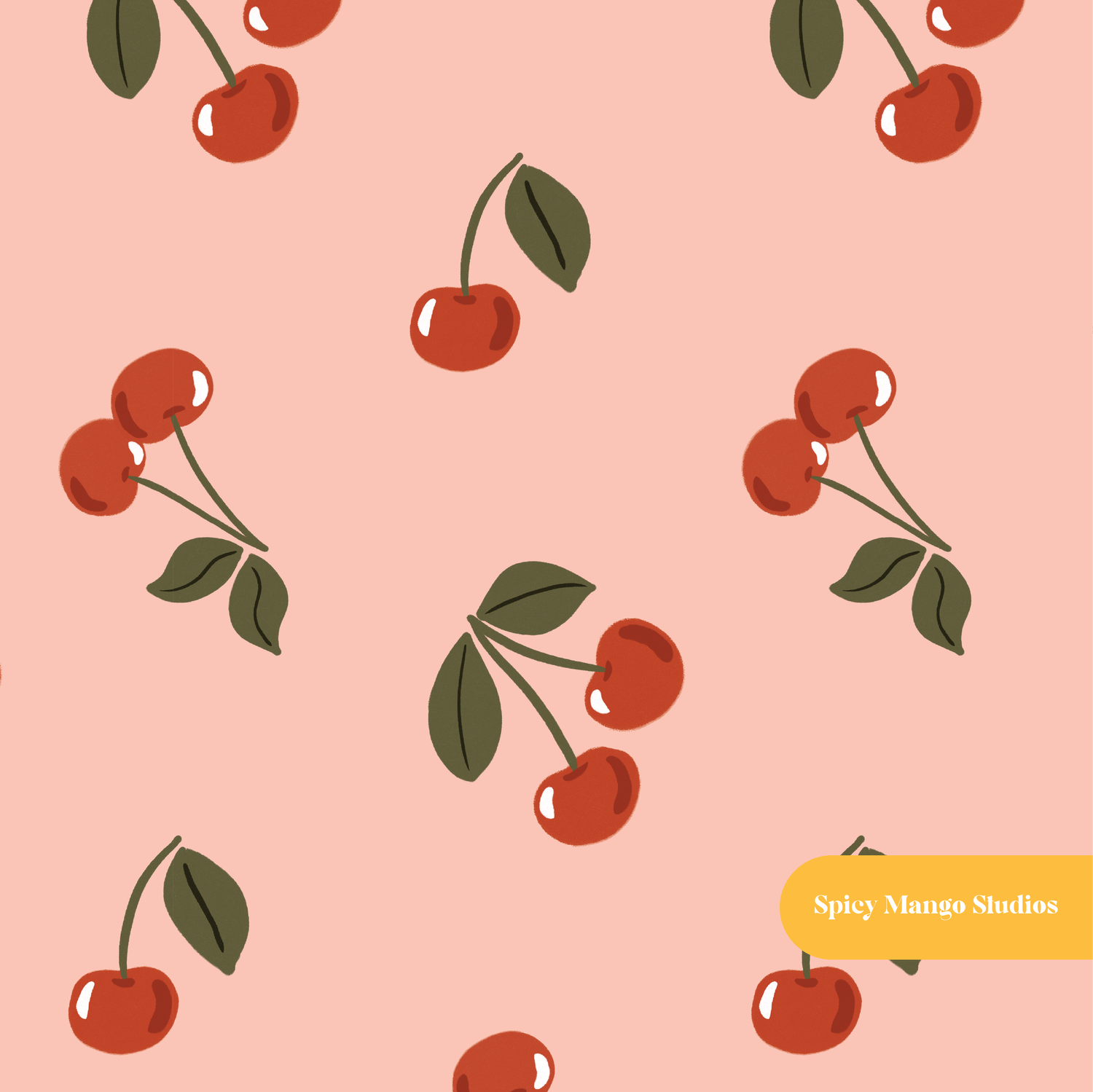 Peach Fun Summer Cherries Seamless Pattern – Digital Download