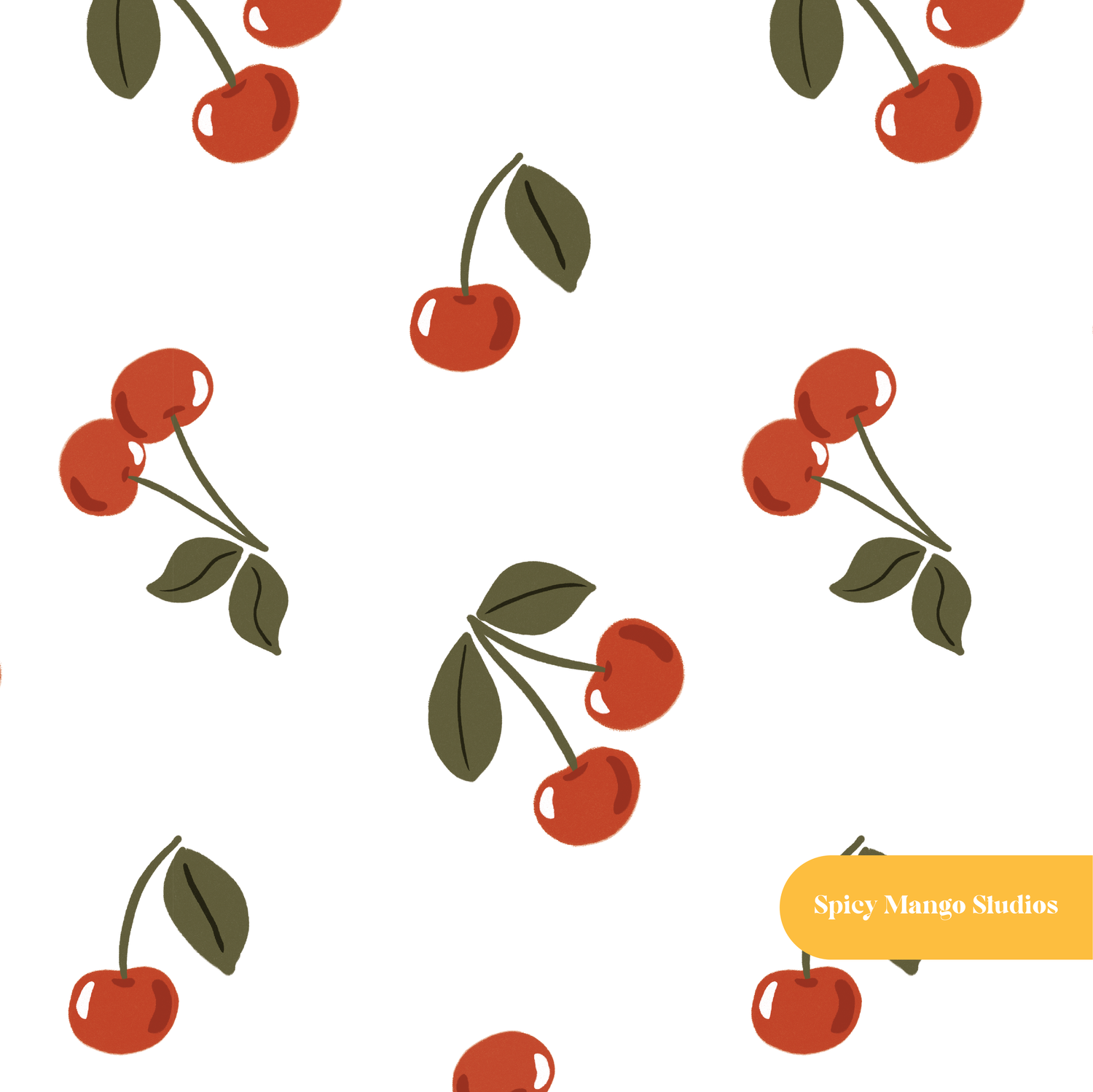 White Fun Summer Cherries Seamless Pattern – Digital Download