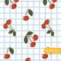 White and Blue Checker Fun Summer Cherries Seamless Pattern – Digital Download