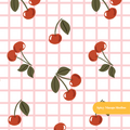 White and Pink Checker Fun Summer Cherries Seamless Pattern – Digital Download