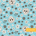 Light Blue Halloween Skull Floral Seamless Pattern