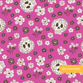 Magenta Halloween Skull Floral Seamless Pattern