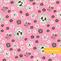Pink Halloween Skull Floral Seamless Pattern