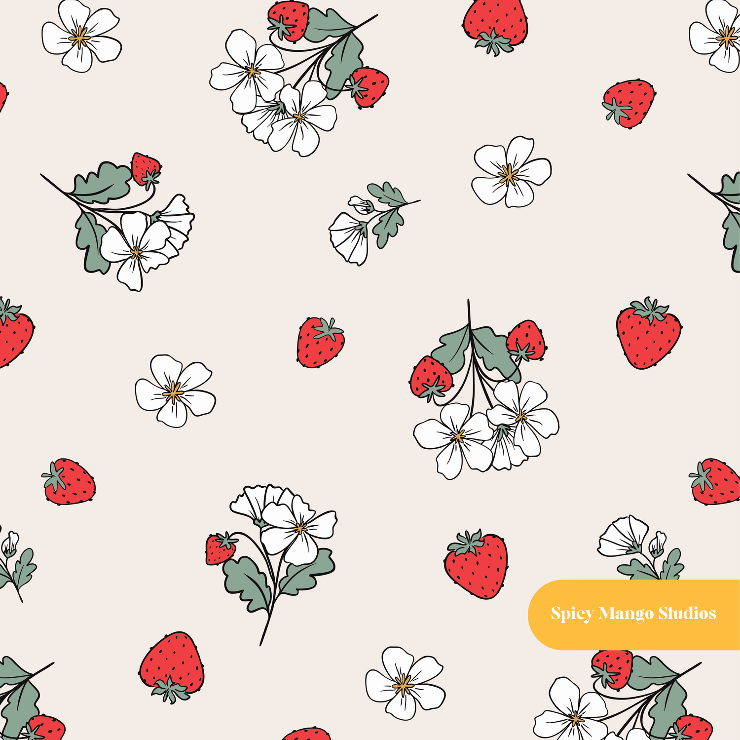 Beige Fun Summer Strawberries Seamless Pattern – Digital Download