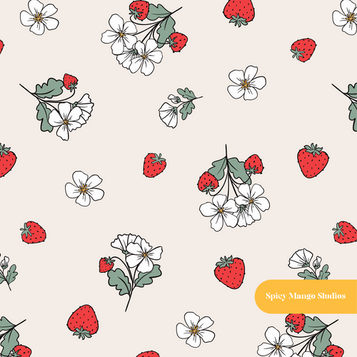 Beige Fun Summer Strawberries Seamless Pattern – Digital Download