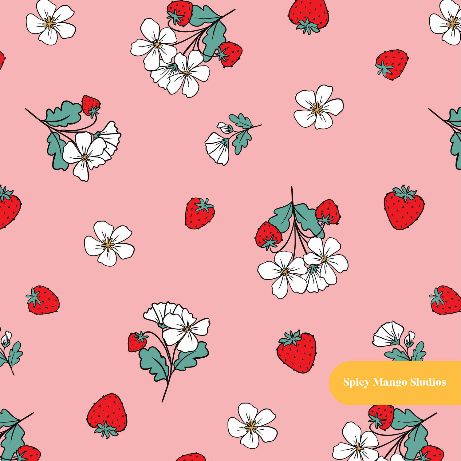 Pink Coral Fun Summer Strawberries Seamless Pattern – Digital Download