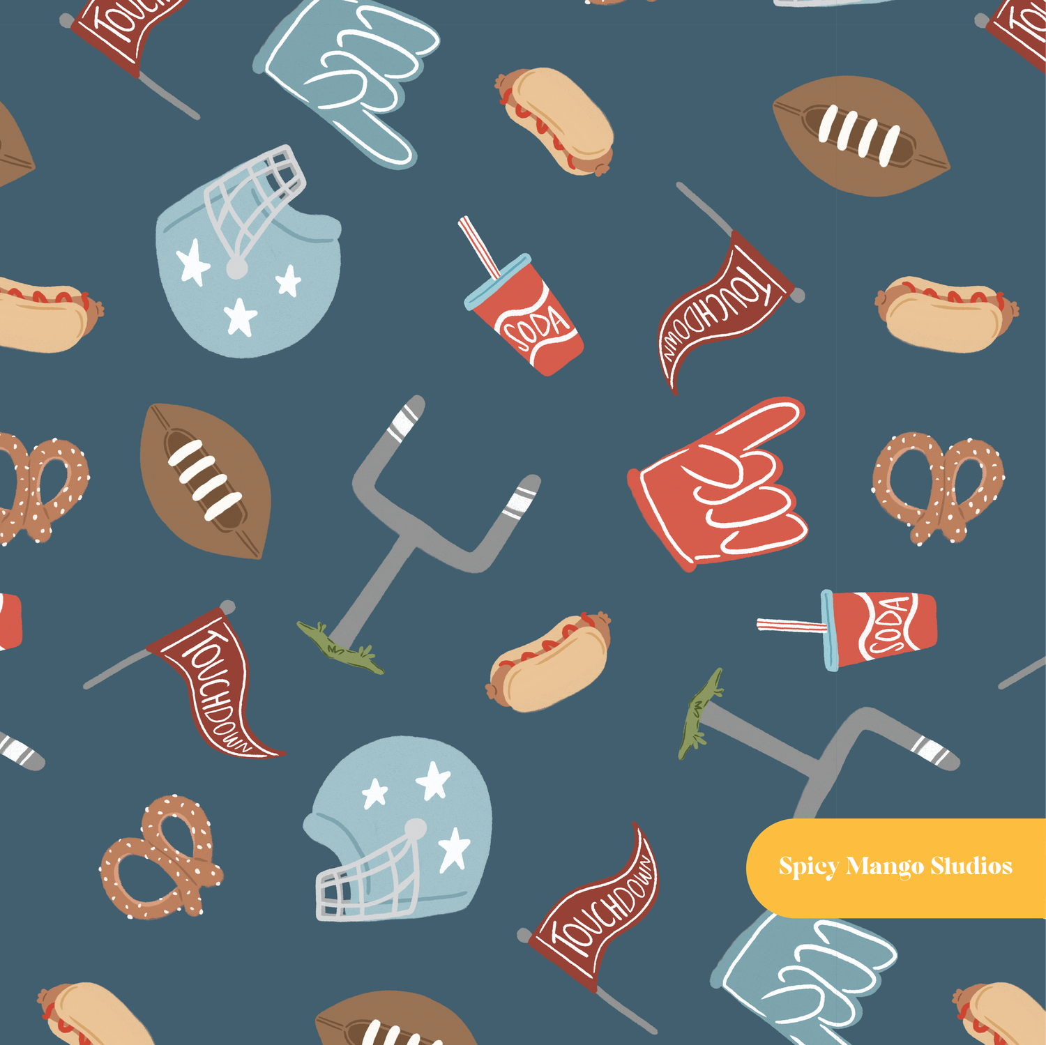 Navy Fun Football Seamless Pattern