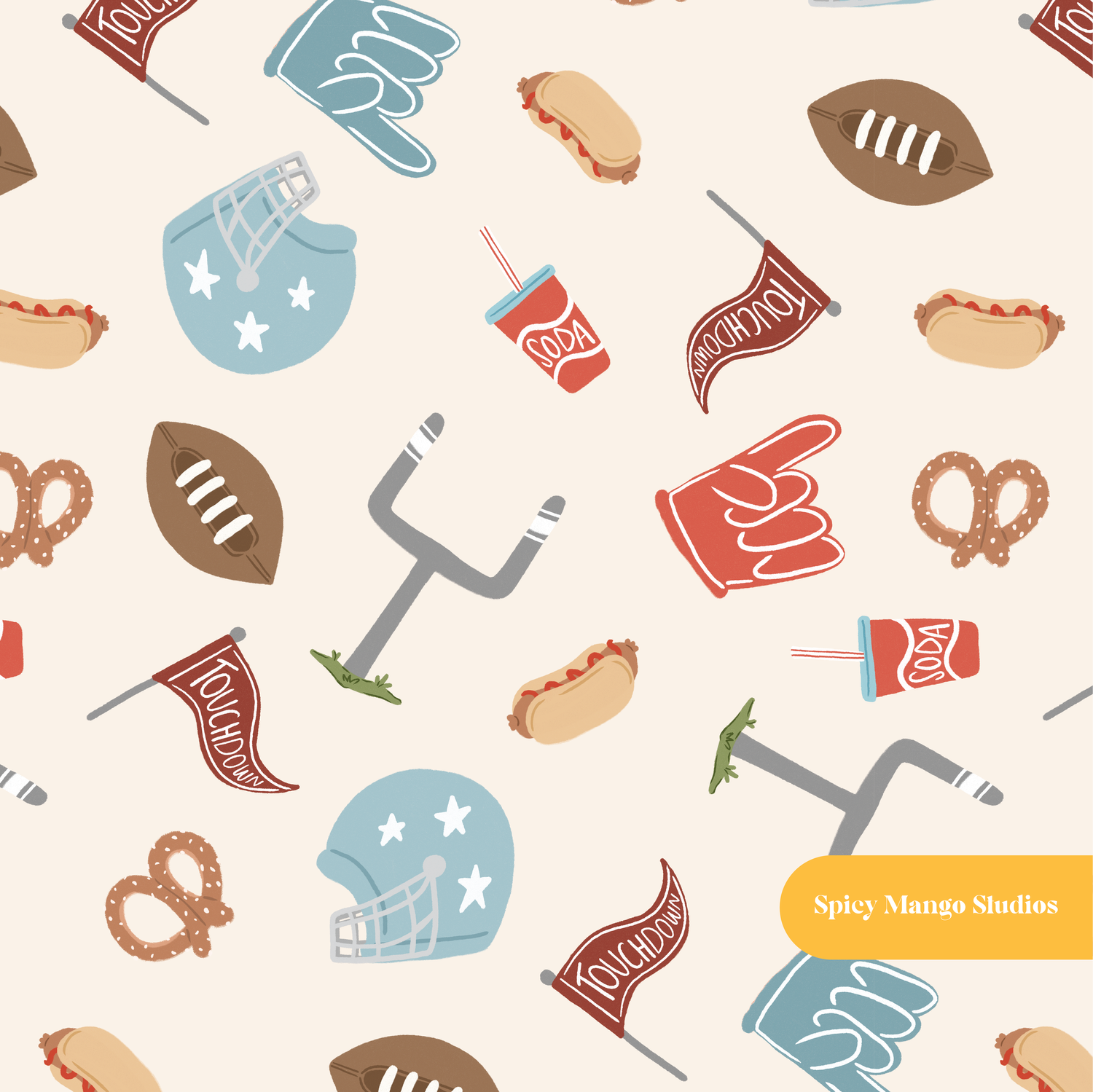 Neutral Fun Football Seamless Pattern