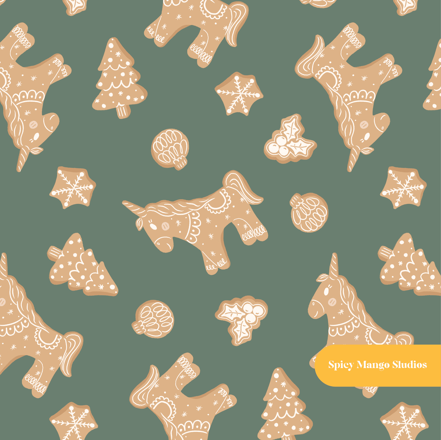 Green Gingerbread Cookies Seamless Pattern
