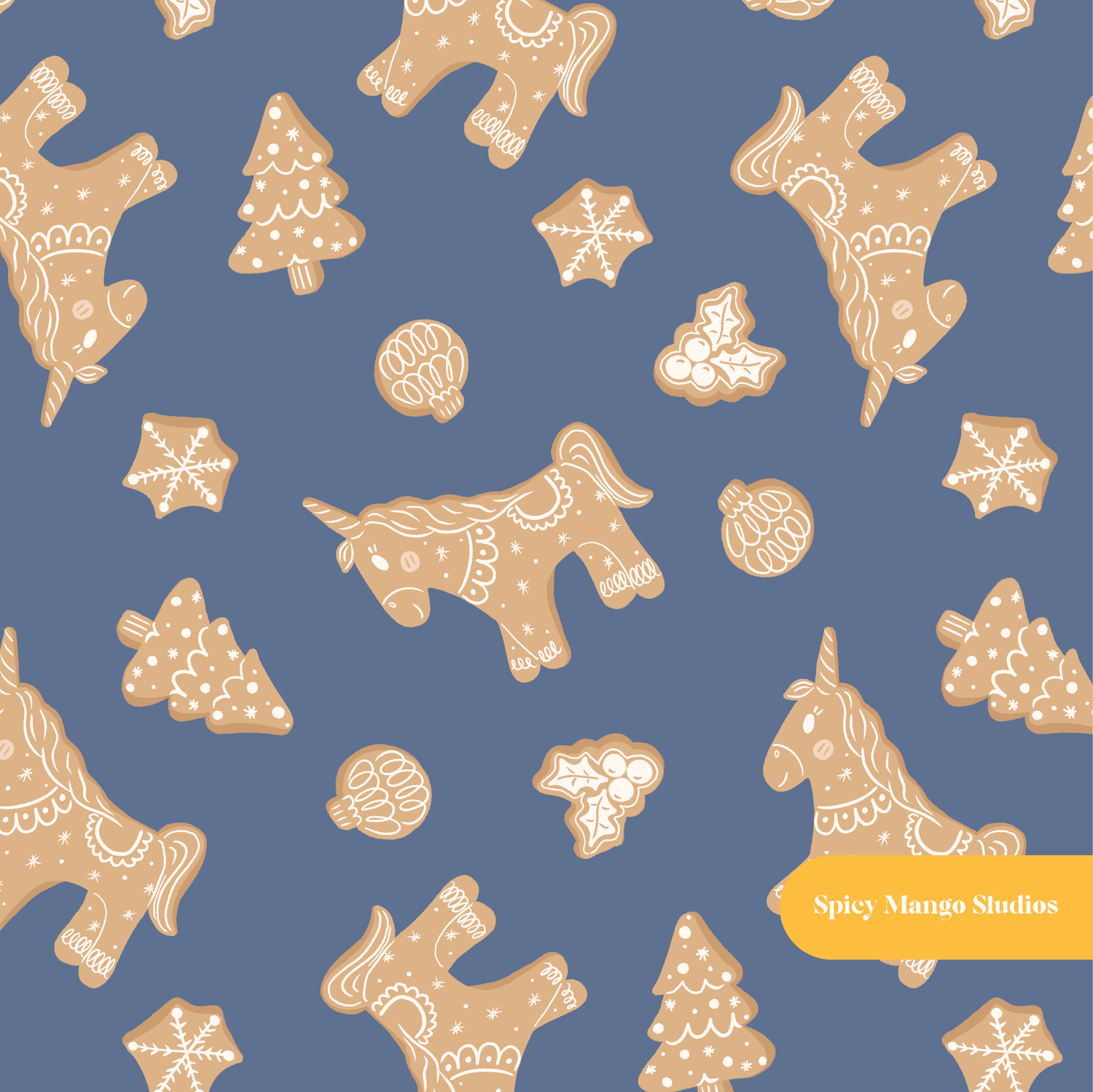 Navy Gingerbread Cookies Seamless Pattern