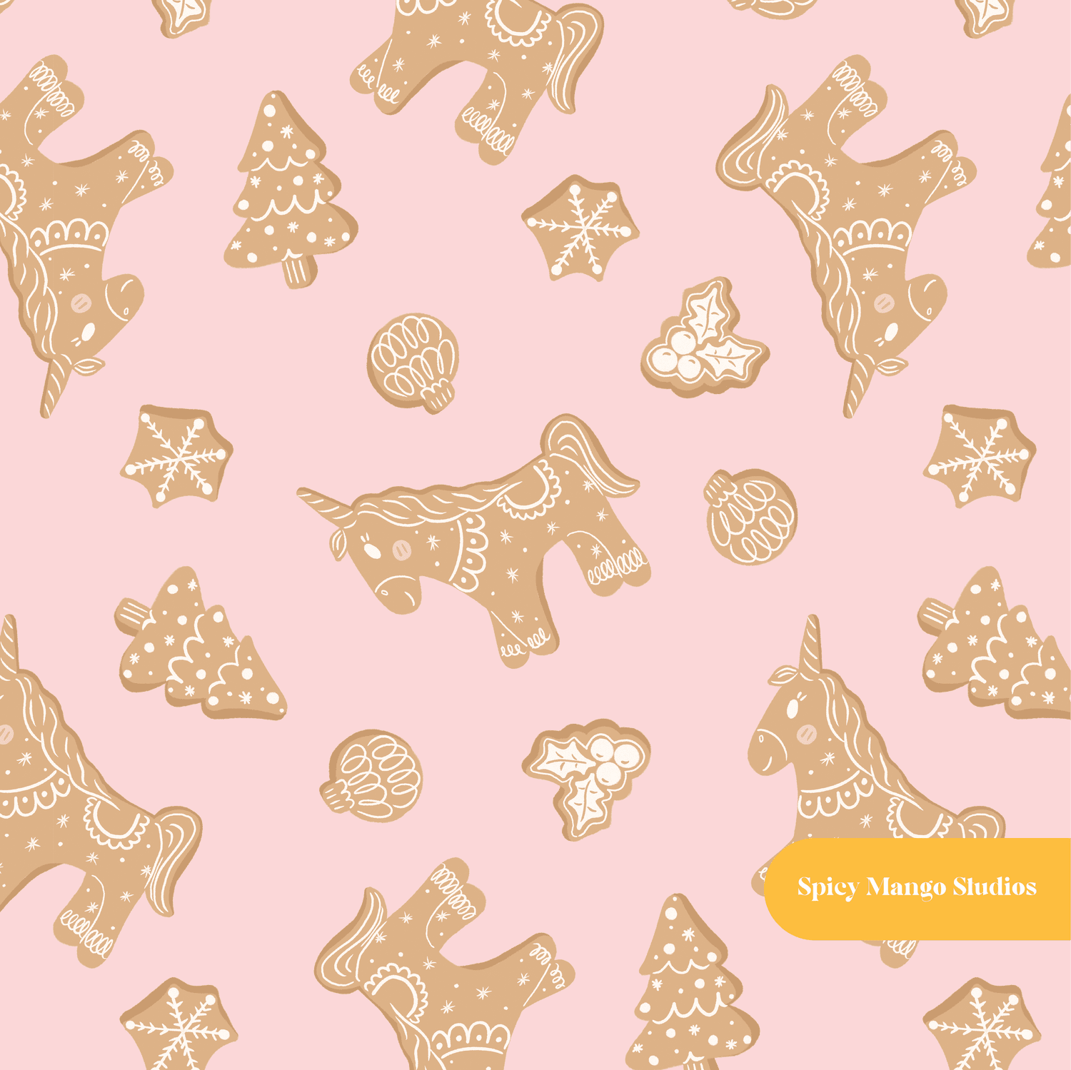 Pink Gingerbread Cookies Seamless Pattern