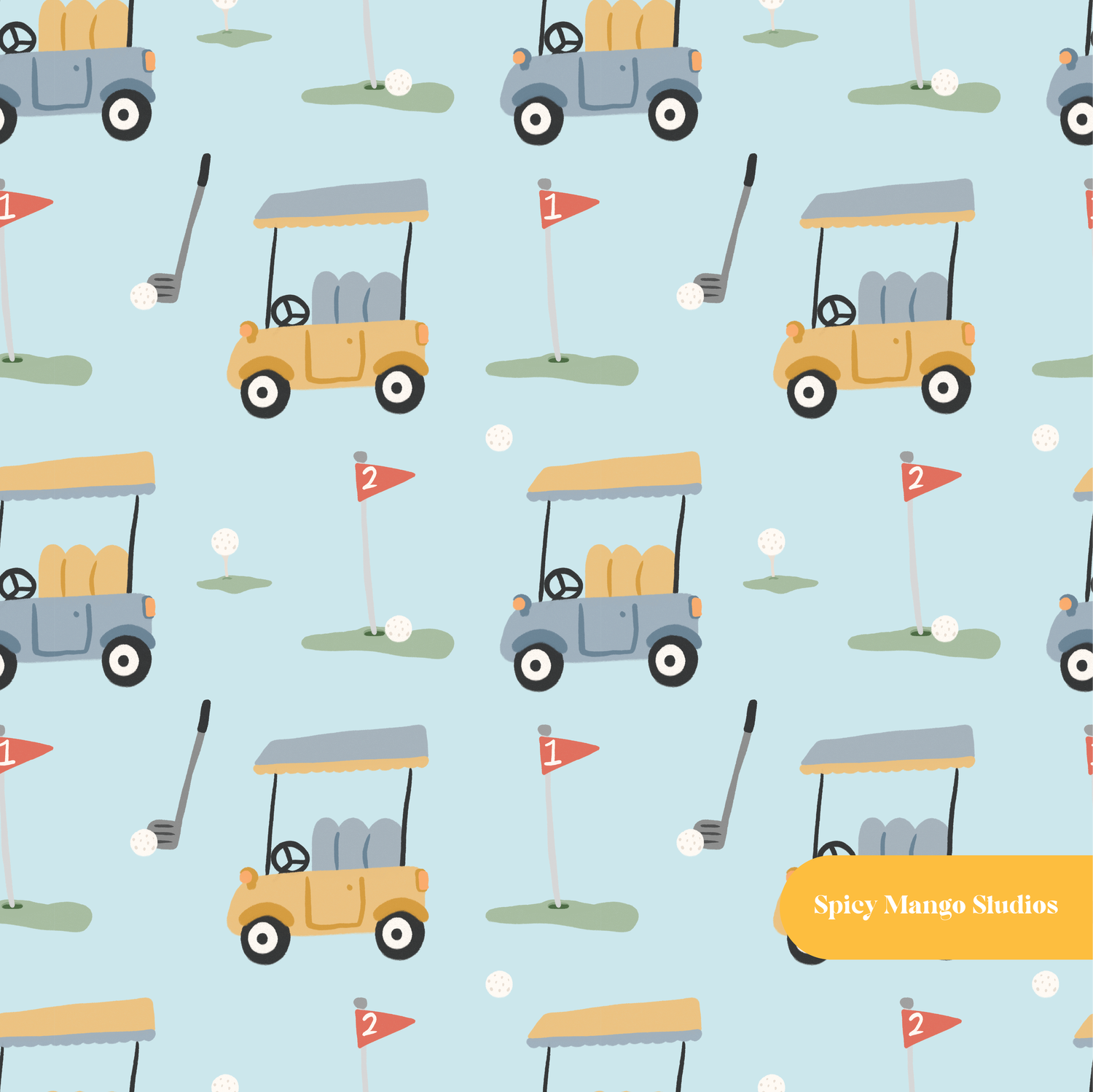 Blue Golfing Seamless Pattern – Golf Tournament & Country Club Digital Download