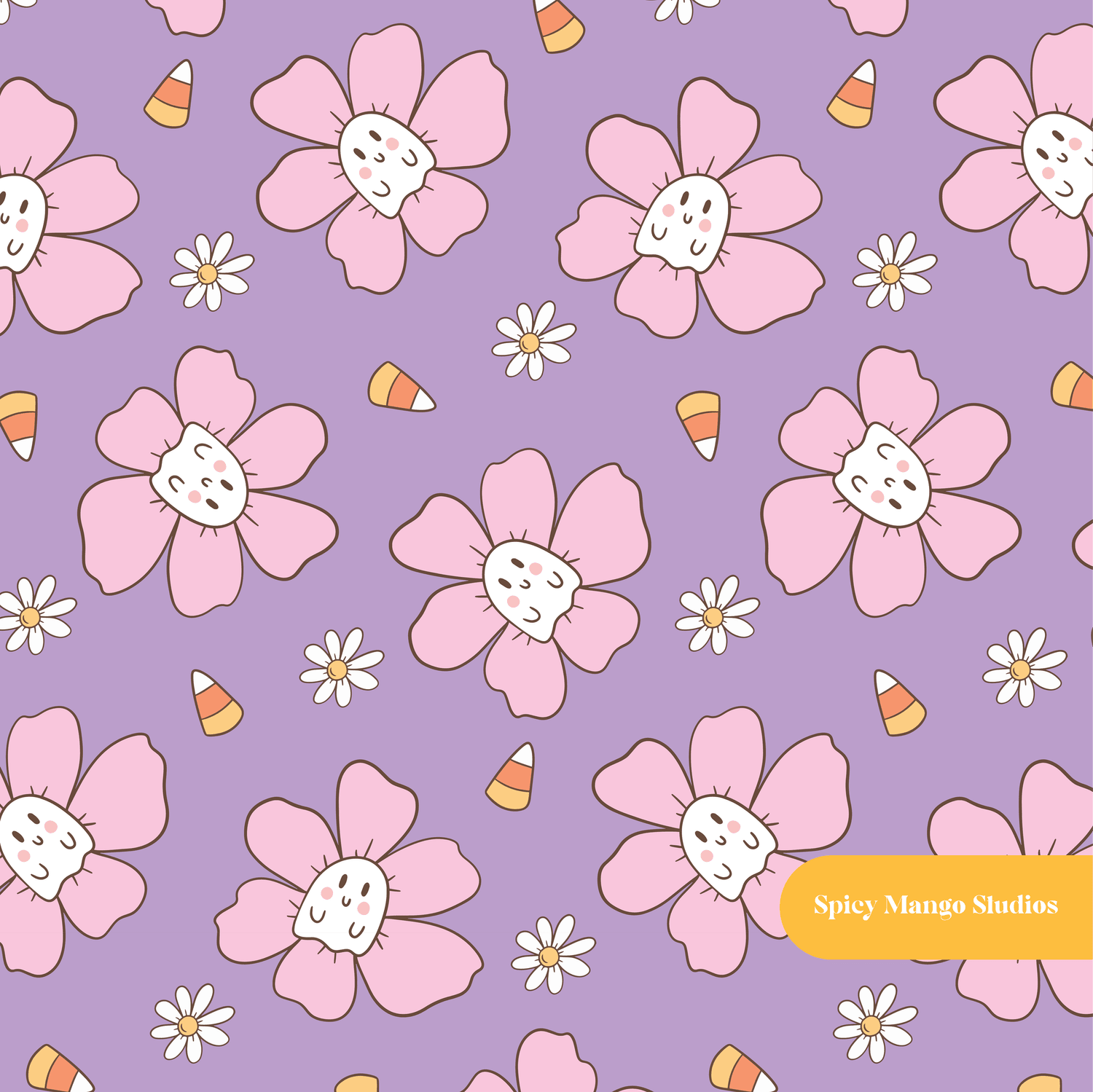 Purple Ghosty Floral Seamless Pattern