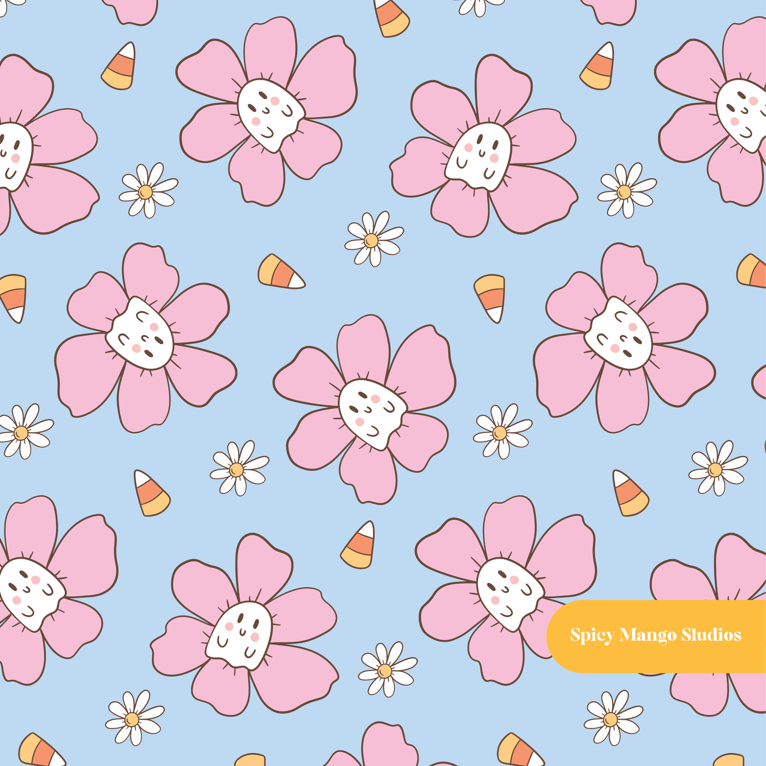 Periwinkle Ghosty Floral Seamless Pattern