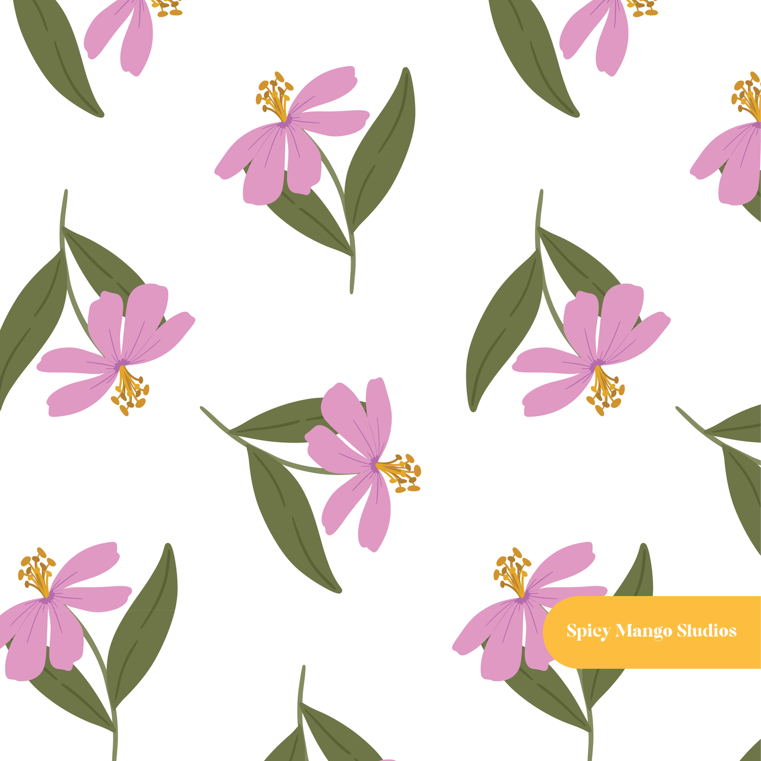 White Gardena Floral Seamless Pattern