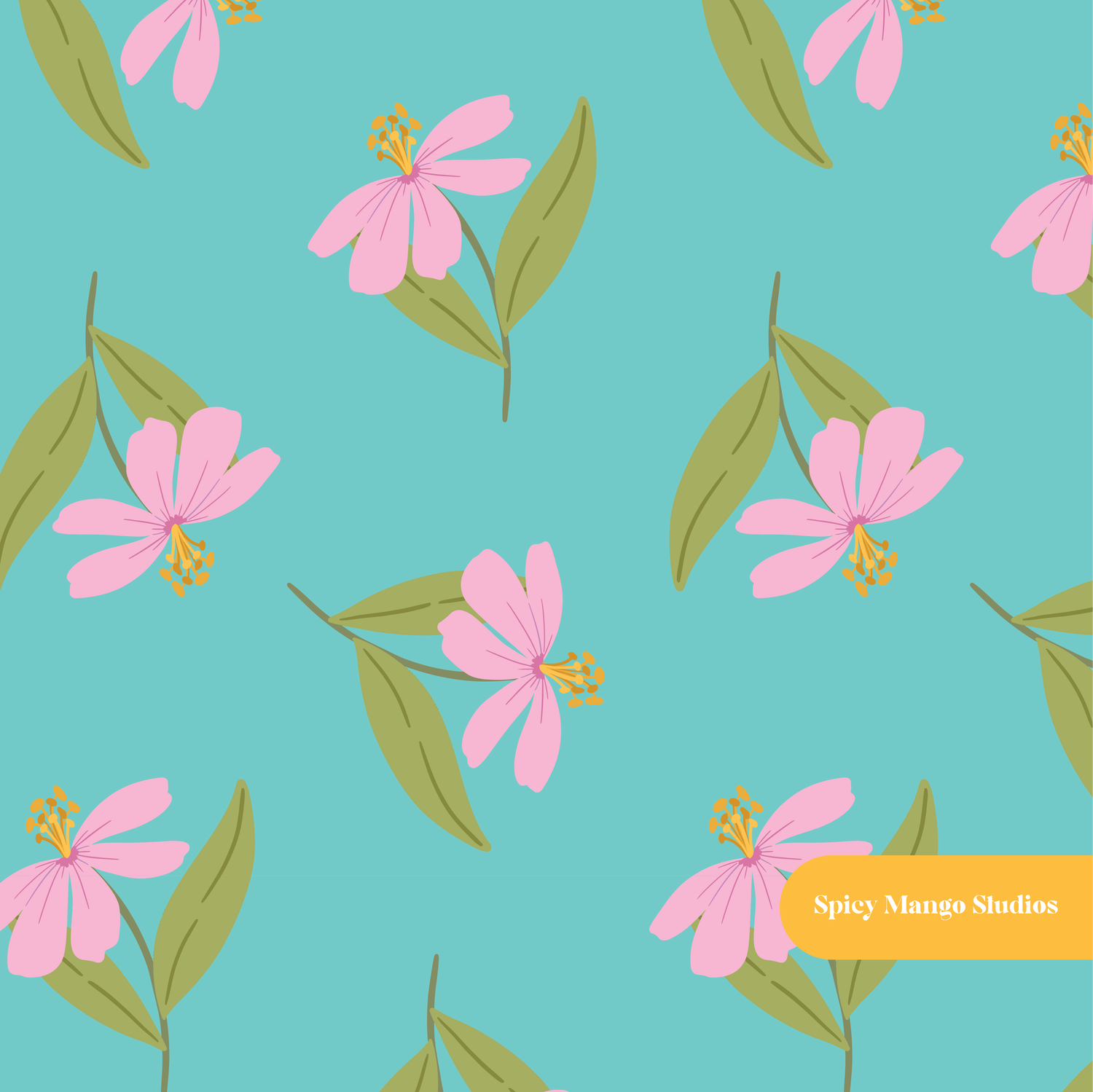 Aqua Gardena Floral Seamless Pattern