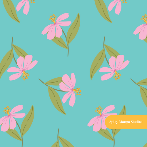 Aqua Gardena Floral Seamless Pattern