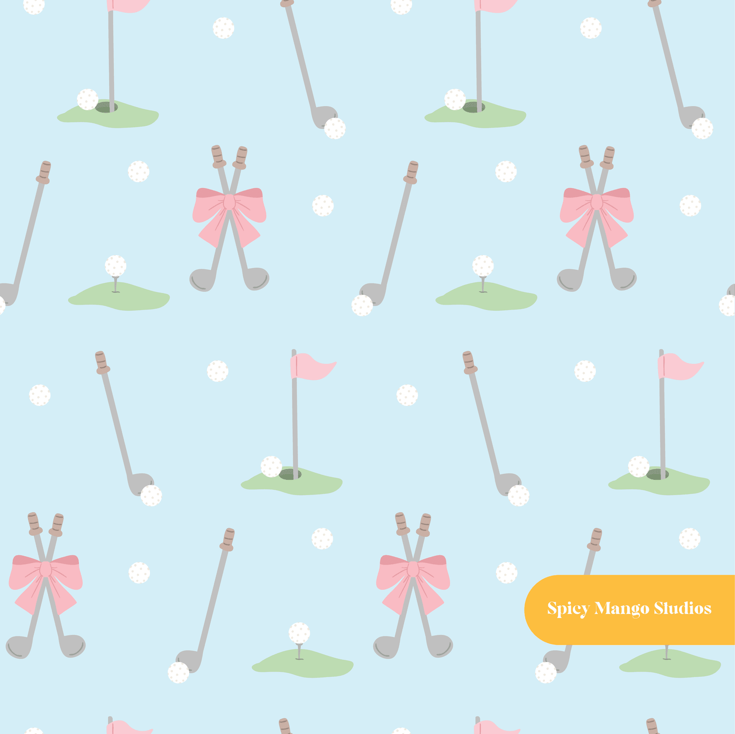 Light Blue Golf Adventures Seamless Pattern – Digital Download