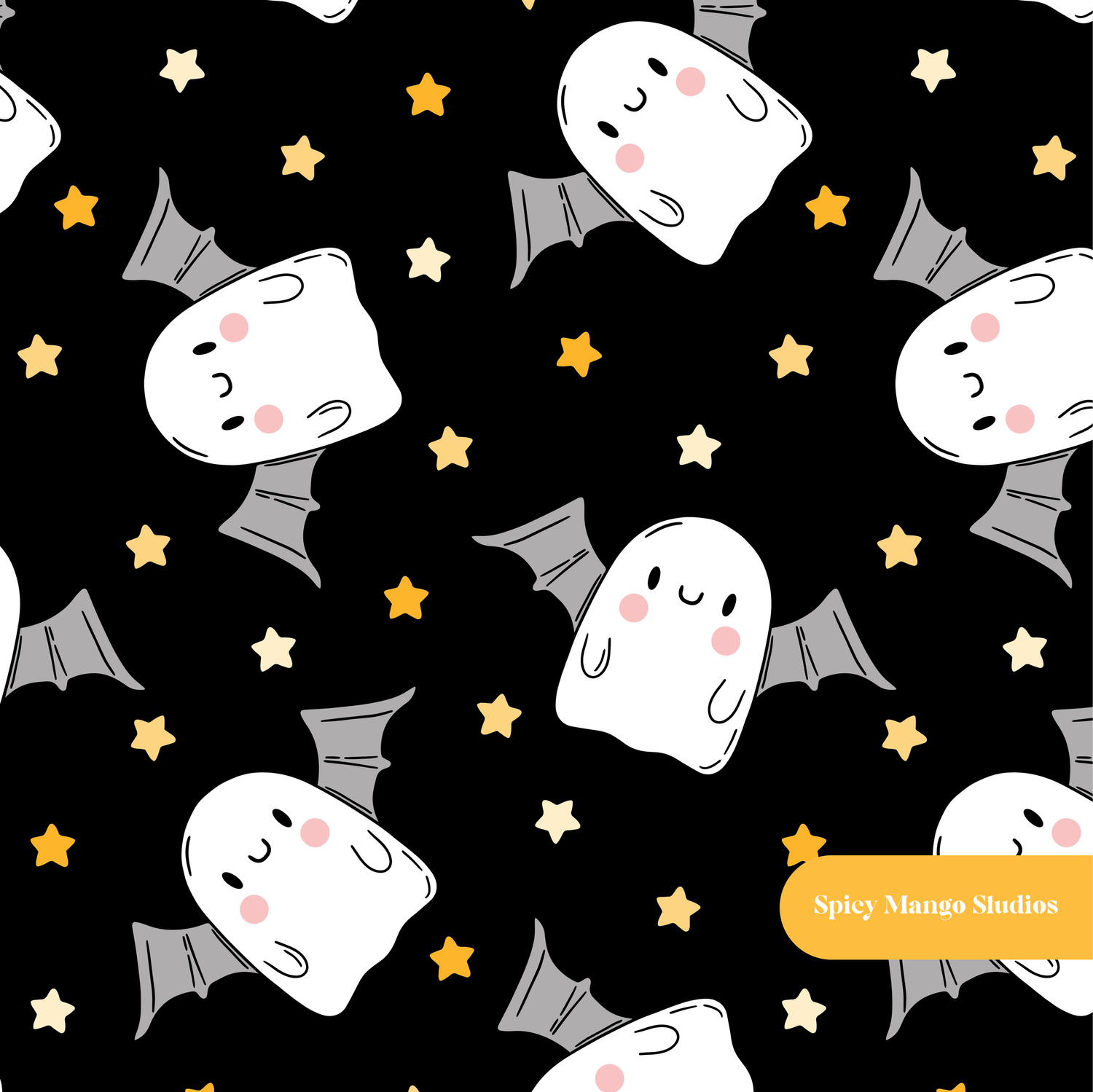 Black Ghost Bats Seamless Pattern