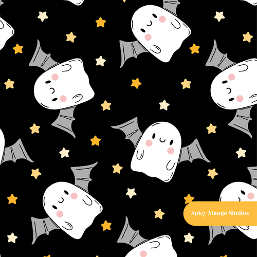Black Ghost Bats Seamless Pattern