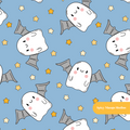Cloudy Blue Ghost Bats Seamless Pattern