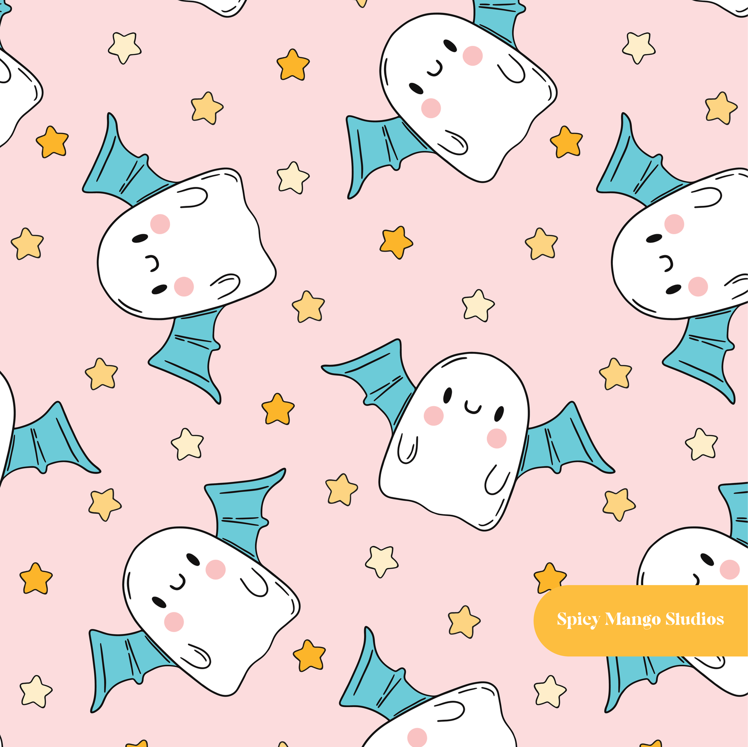 Pink Ghost Bats Seamless Pattern