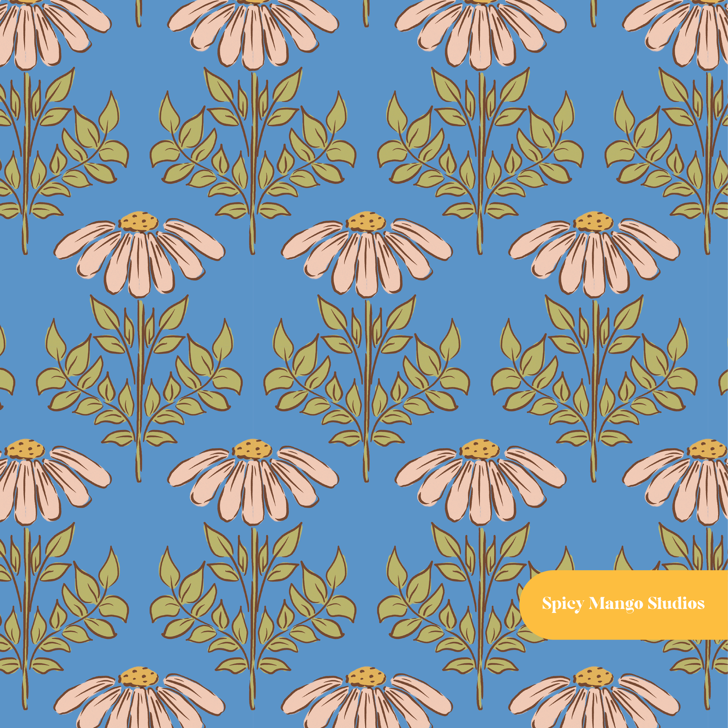 Blue Grace Floral Seamless Pattern