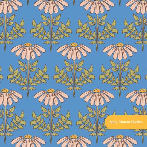 Blue Grace Floral Seamless Pattern