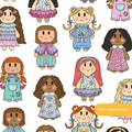 White Happy Dolls Seamless Pattern – Girls Nursery & Playroom Digital Download