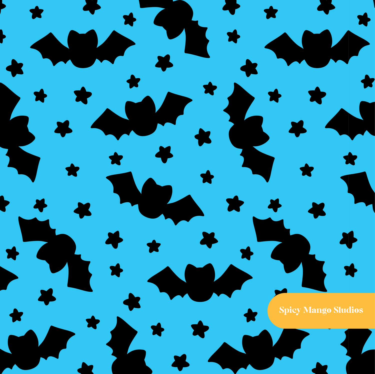 Blue Halloween Bats Seamless Pattern