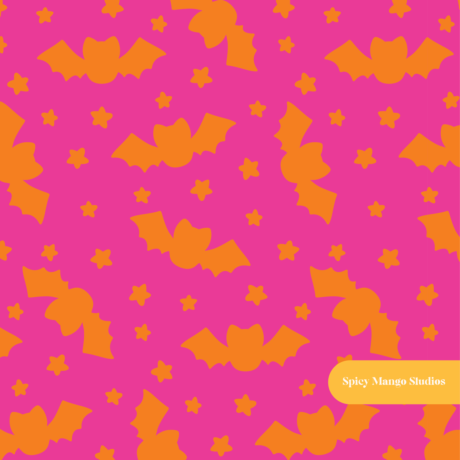 Pink and Orange Halloween Bats Seamless Pattern