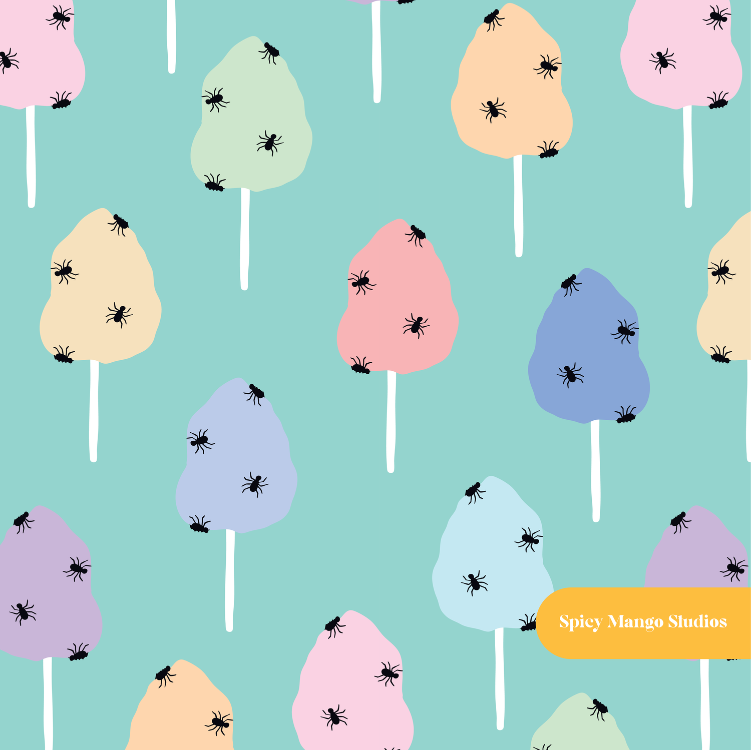 Aqua Cotton Candy Seamless Pattern – Digital Download