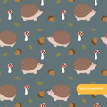 Fall Blue Happy Hedgehog Seamless Pattern