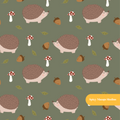 Green Happy Hedgehog Seamless Pattern