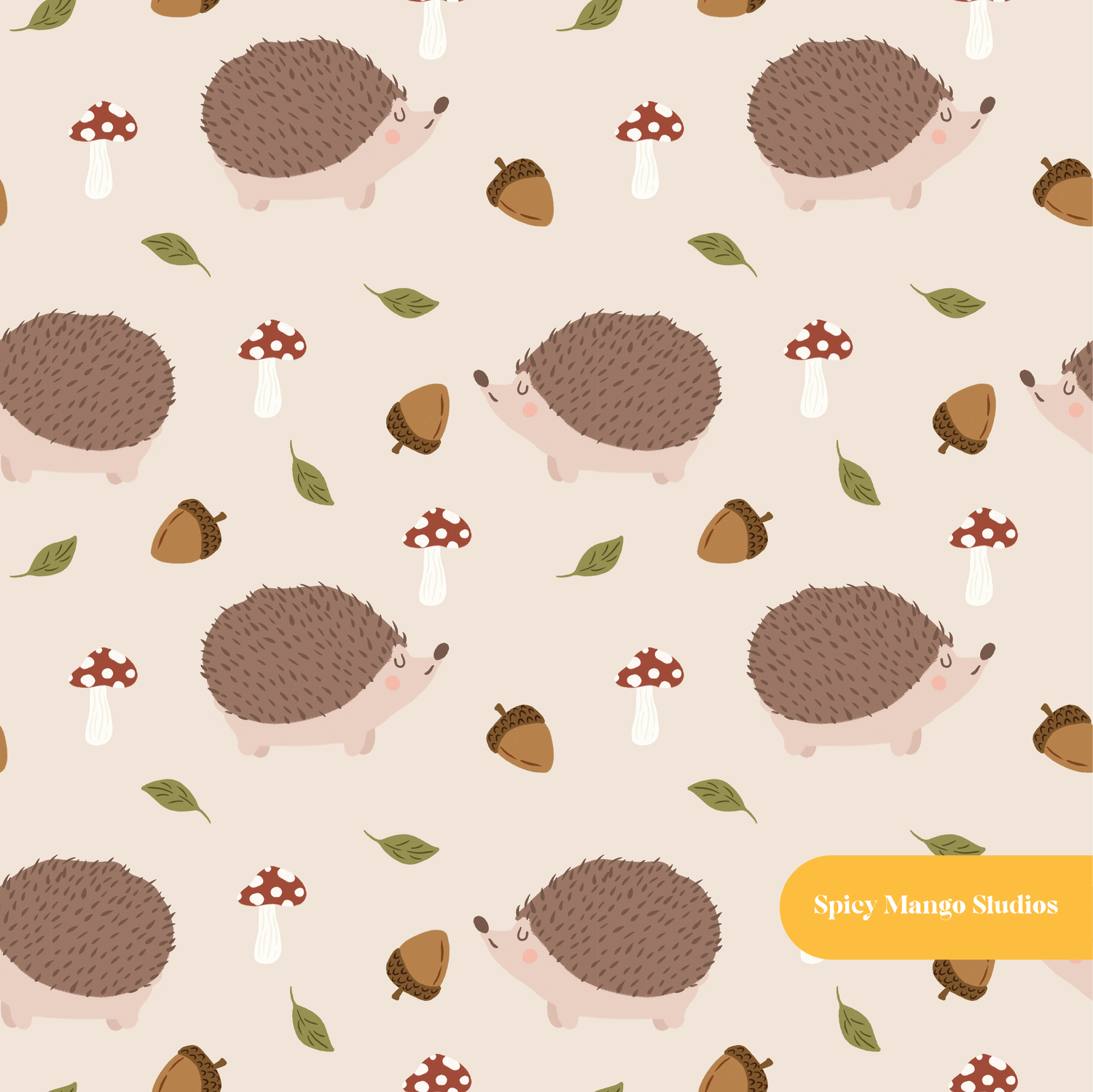 Neutral Happy Hedgehog Seamless Pattern