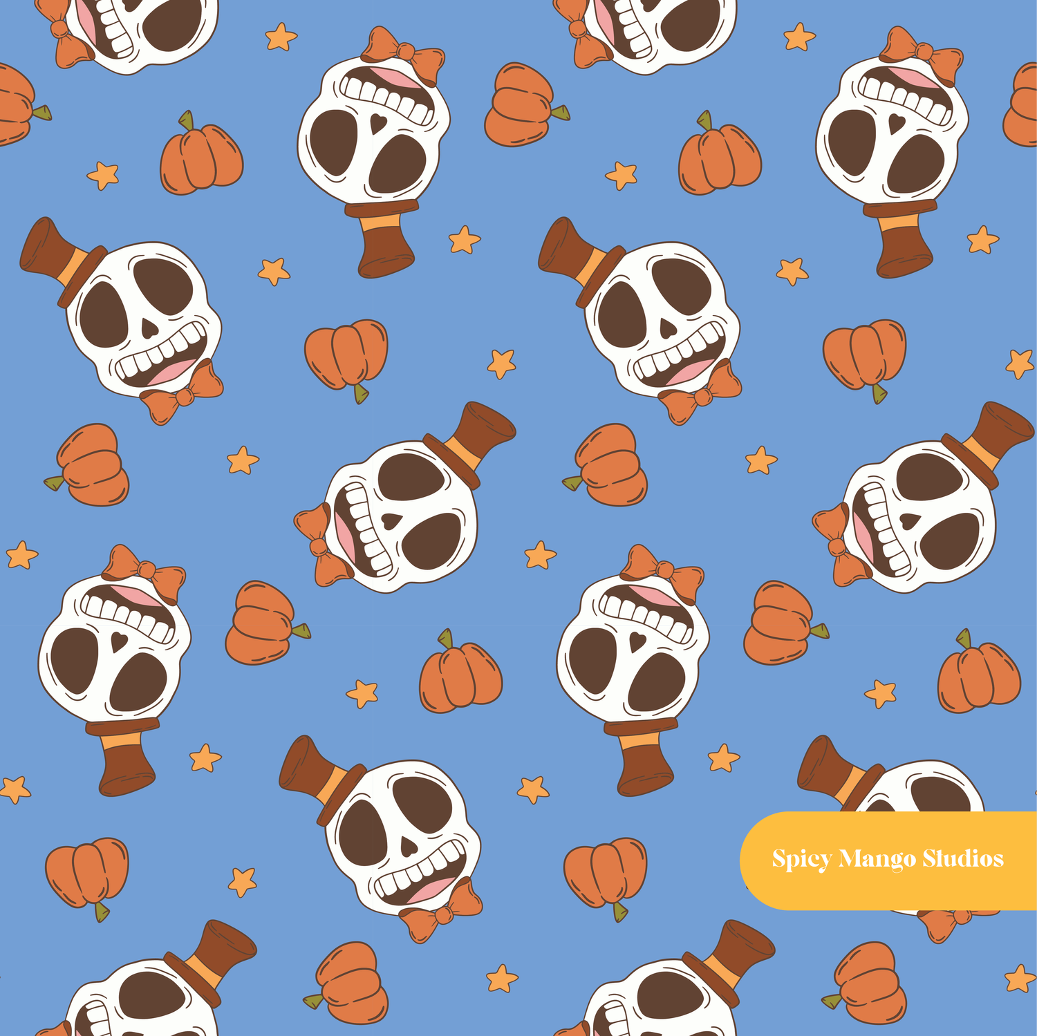Blue Happy Jack Seamless Pattern – Halloween Party & Autumn Digital Download