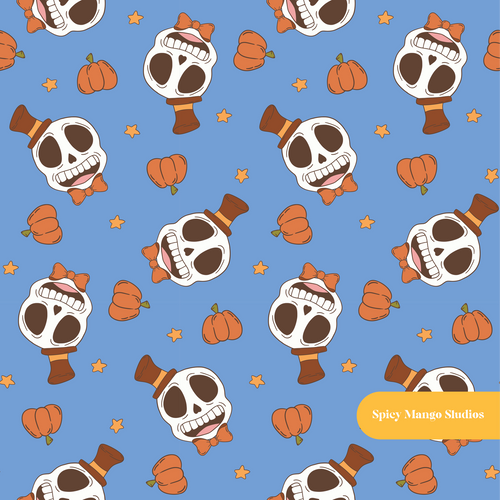 Blue Happy Jack Seamless Pattern – Halloween Party & Autumn Digital Download