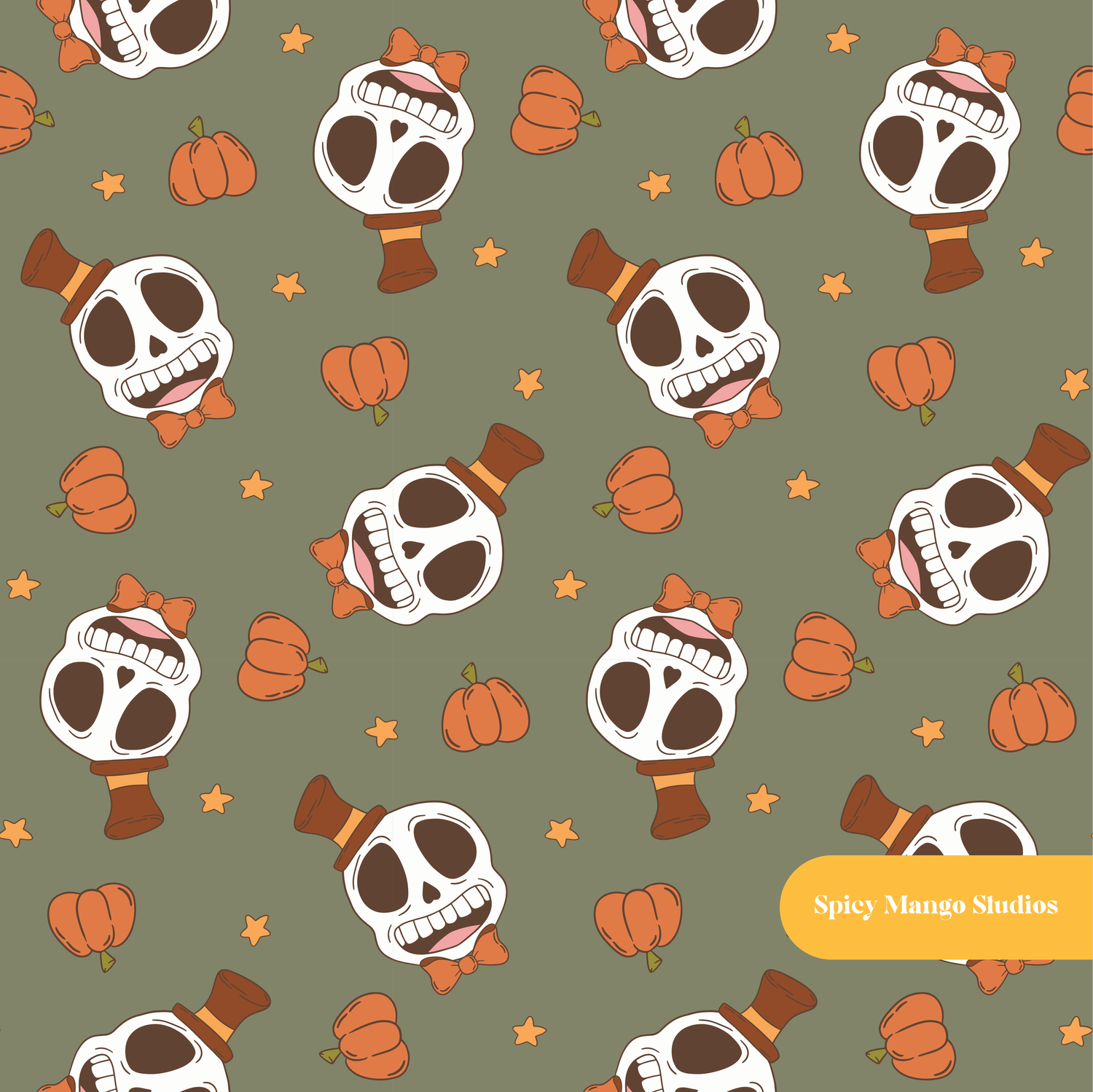 Olive Happy Jack Seamless Pattern – Halloween Party & Autumn Digital Download