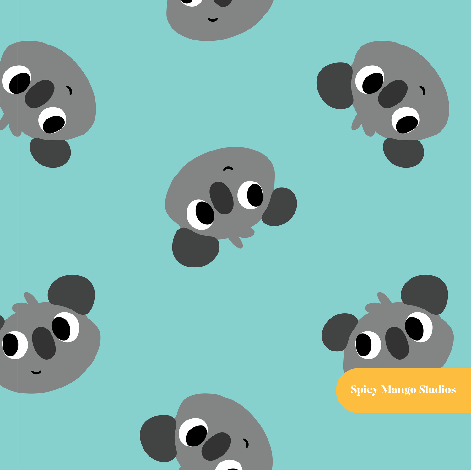 Teal Happy Koala Seamless Pattern