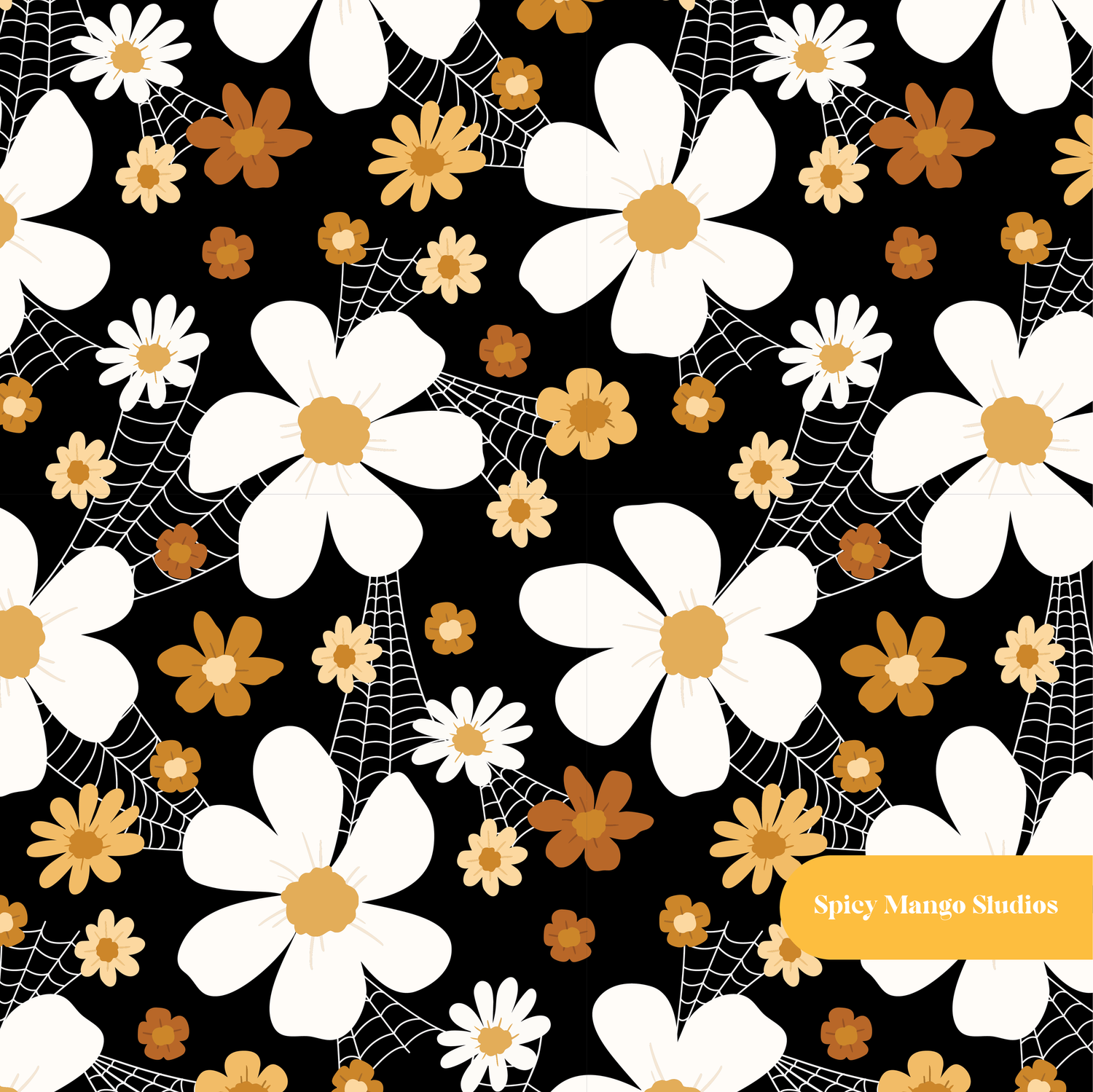 Black Halloween Floral Seamless Pattern