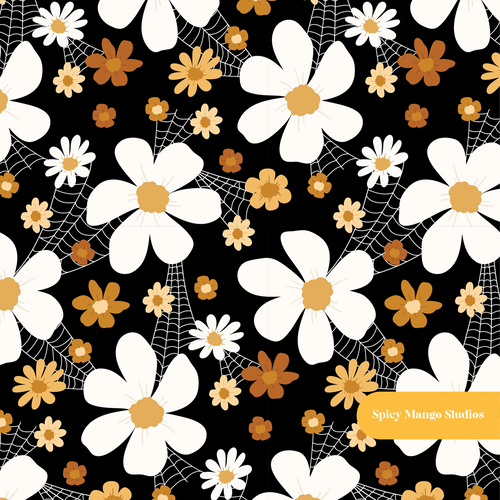 Black Halloween Floral Seamless Pattern