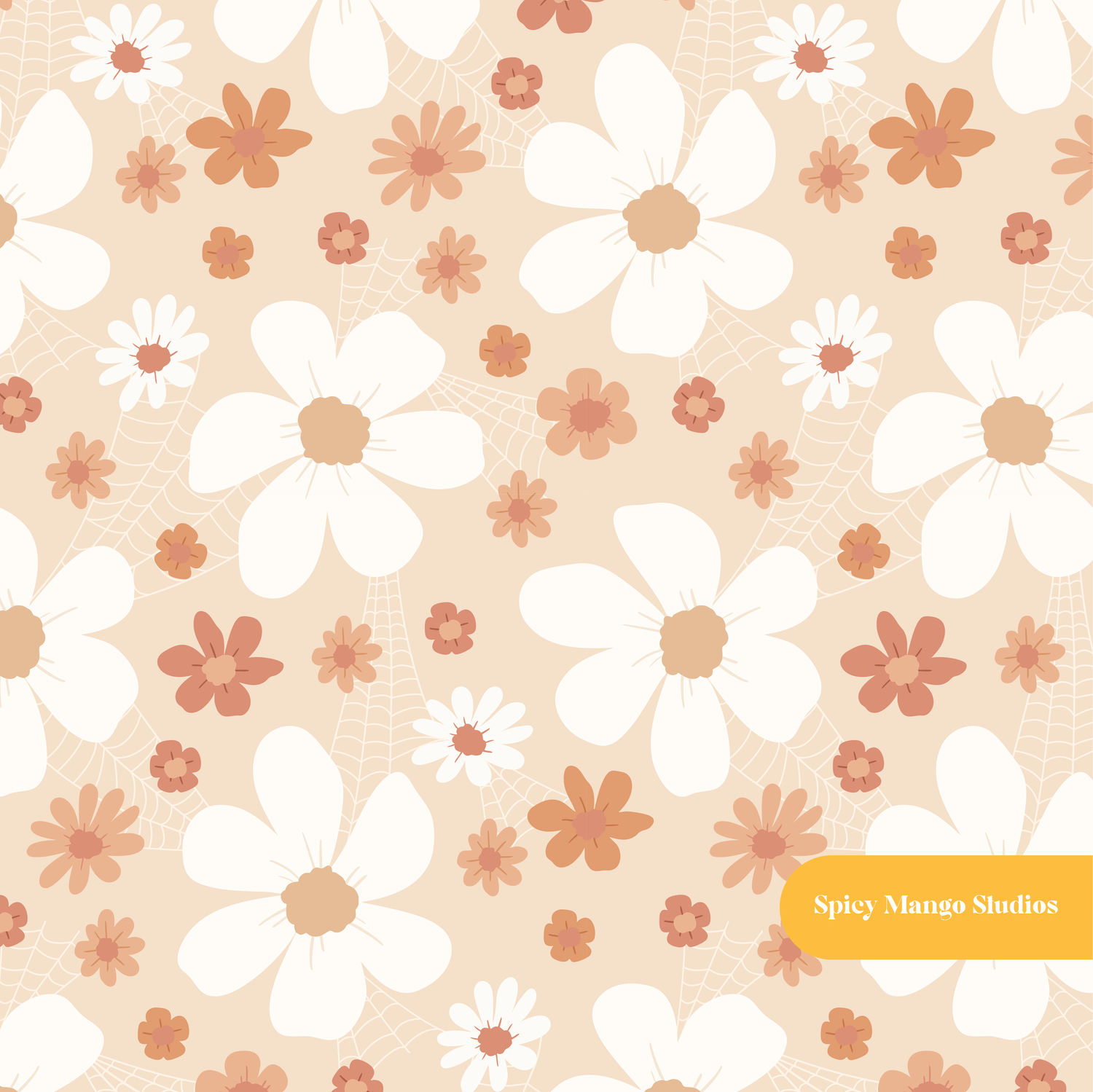 Neutral Halloween Floral Seamless Pattern