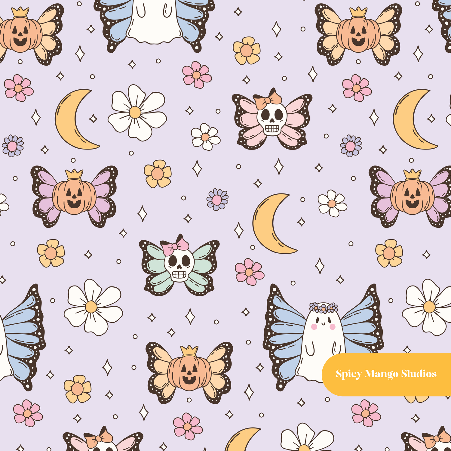 Lavender Halloween Magic Seamless Pattern