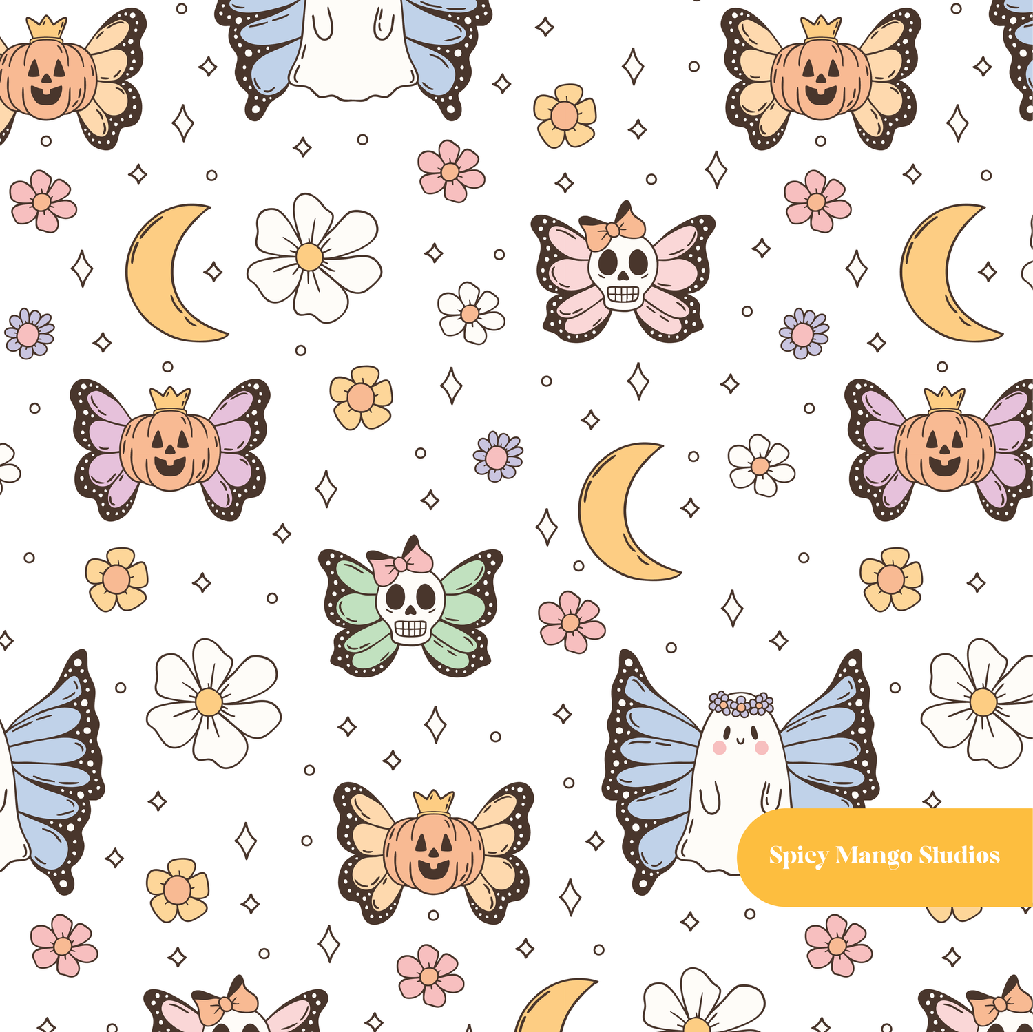 White Halloween Magic Seamless Pattern